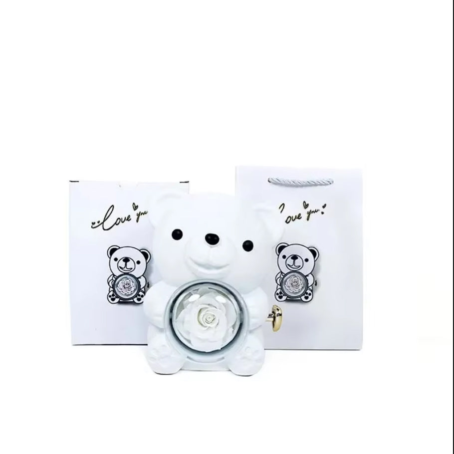 Collar de Corazón Grabado Personalizado - Caja de Oso y Rosa Eterna Púrpura