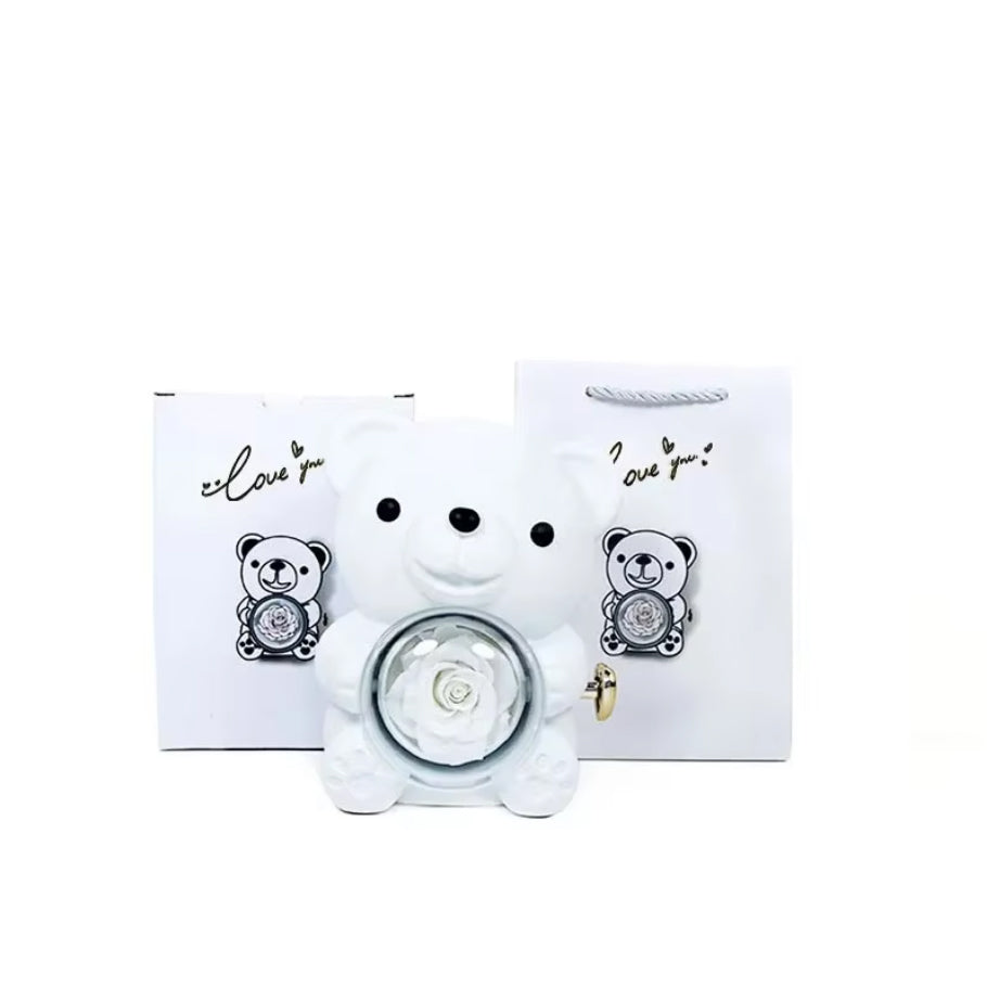 Collar de Corazón Grabado Personalizado - Caja de Oso y Rosa Eterna Púrpura