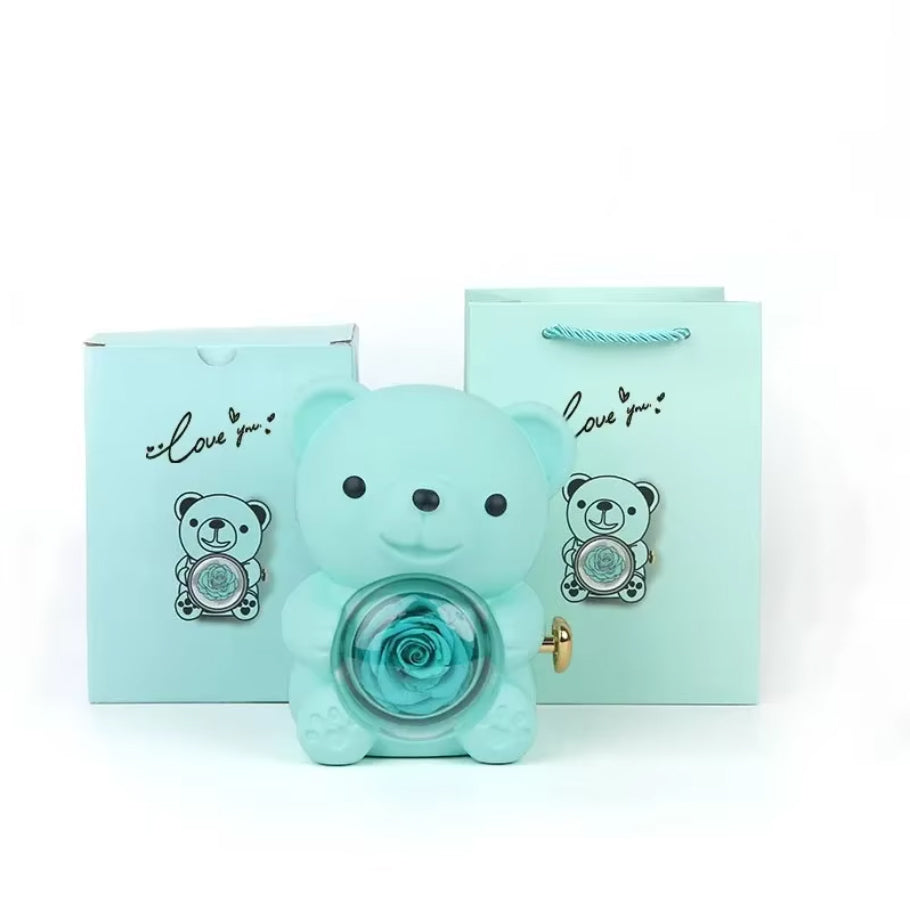 Collar de Corazón Grabado Personalizado - Caja de Oso y Rosa Eterna Púrpura