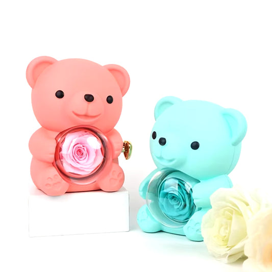 Collar de Corazón Grabado Personalizado - Caja de Oso y Rosa Eterna Púrpura