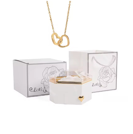 Caja Corazón Eterno y Collar Grabado - Blanco