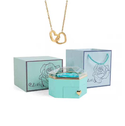 Caja Corazón Eterno y Collar Grabado - Azul