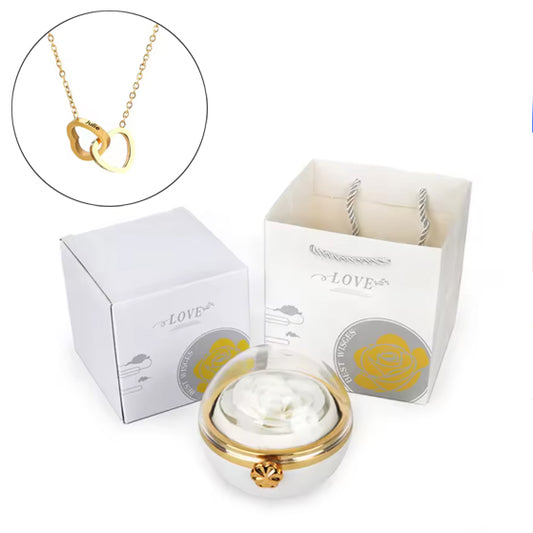 Love Ball Box & Engraved Necklace - White