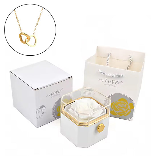 Eternal Rose Box & Engraved Necklace - White 