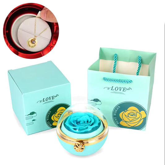Caja para collar con medalla grabada y bola de amor - Azul