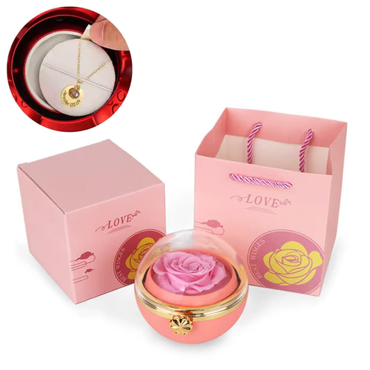 Caja para collar con medalla grabada y bola de amor - Rosa