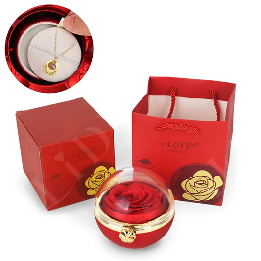 Caja para collar con medalla grabada y bola de amor - Rojo