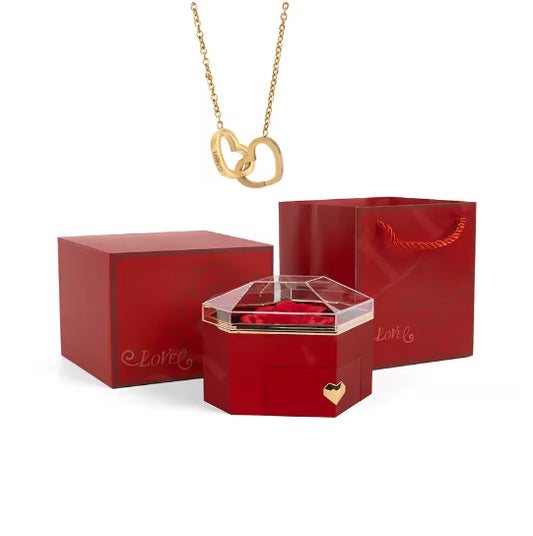 Caja Corazón Eterno y Collar Grabado - Rojo