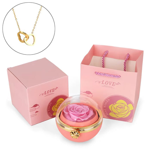 Caja para collar con bola de amor y grabado - Rosa